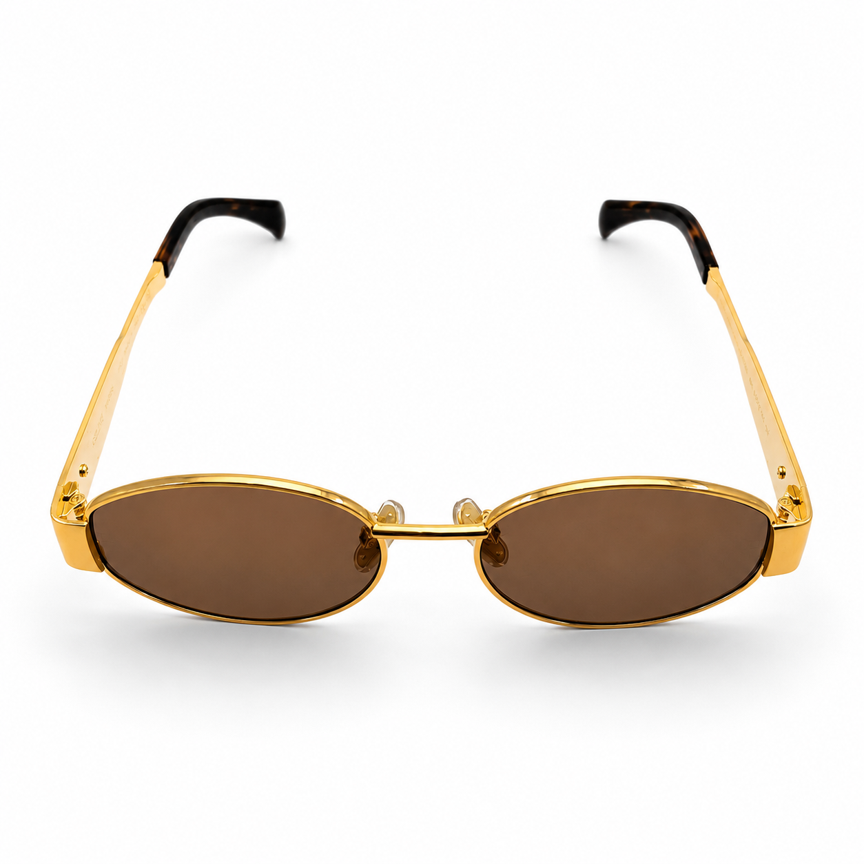 Celine Triomphe 40235U Oval Sunglasses for Men & Women – Gold Metal Frame, Tortoiseshell Temple Tips, Brown UV Protection Lenses – Luxury Designer Eyewear