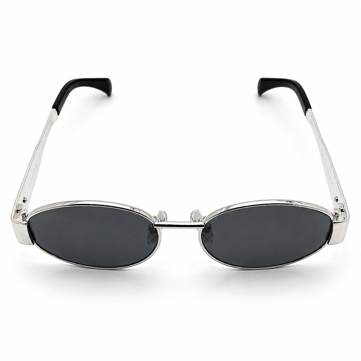 Celine Triomphe 40235U Oval Sunglasses for Men & Women – Silver Metal Frame, Black Temple Tips, Grey UV Protection Lenses – Luxury Designer Eyewear