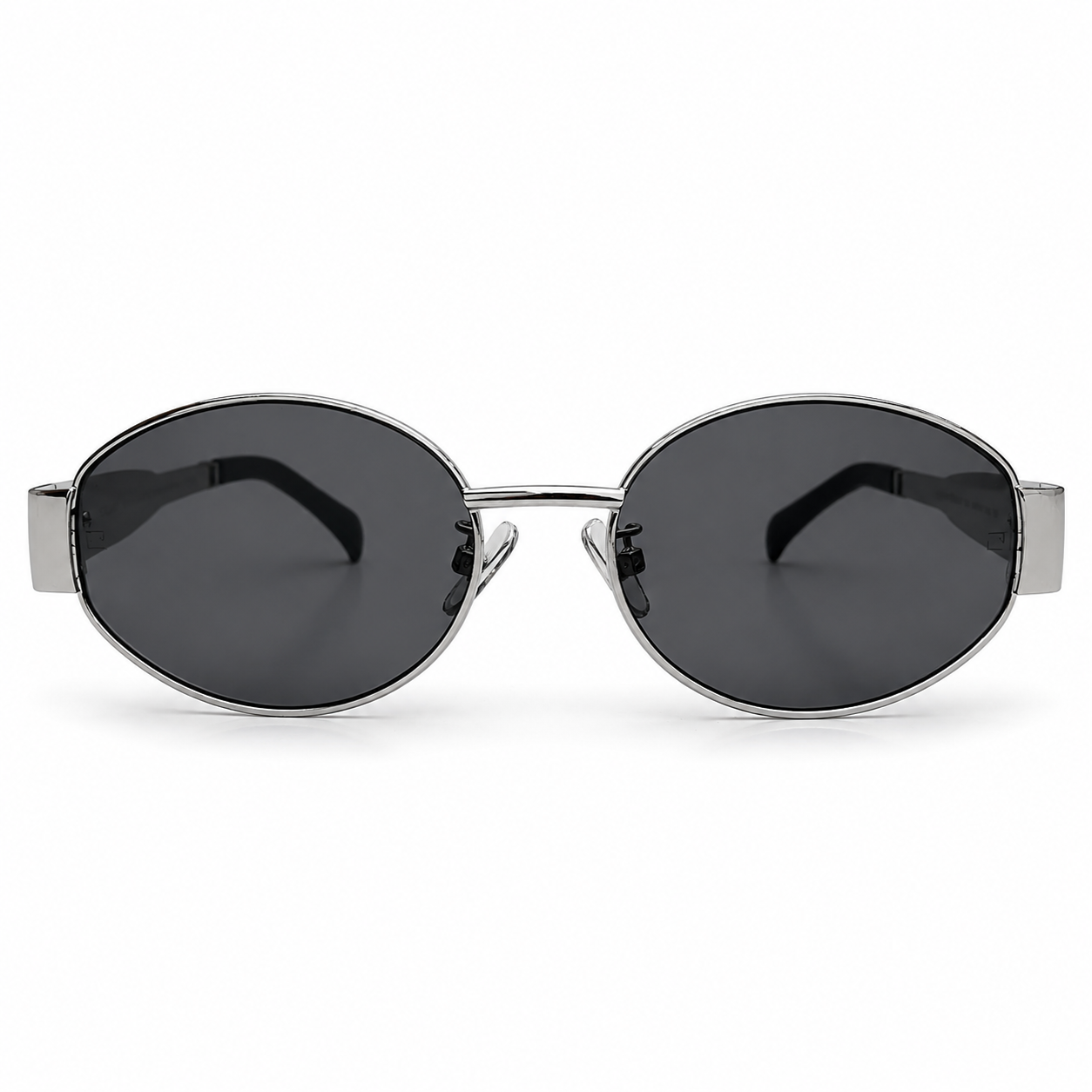 Celine Triomphe 40235U Oval Sunglasses for Men & Women – Silver Metal Frame, Black Temple Tips, Grey UV Protection Lenses – Luxury Designer Eyewear