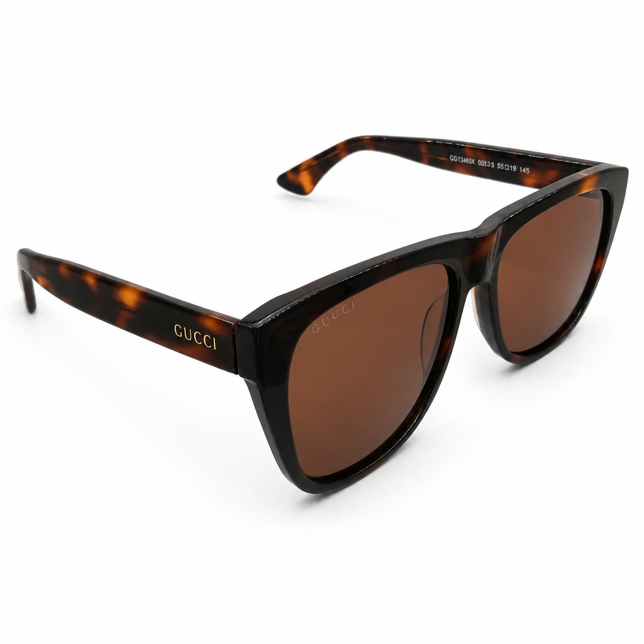 Gucci 1345 Square Sunglasses for Men & Women – Tortoise Acetate Frame, Brown UV Protection Lenses – Luxury Designer Eyewear
