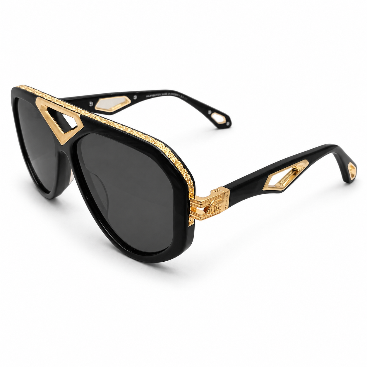 Maybach 071 Aviator Sunglasses for Men – Black Acetate Frame, Textured Gold-Tone Hardware, Grey UV Protection Lenses – Luxury Designer Eyewear