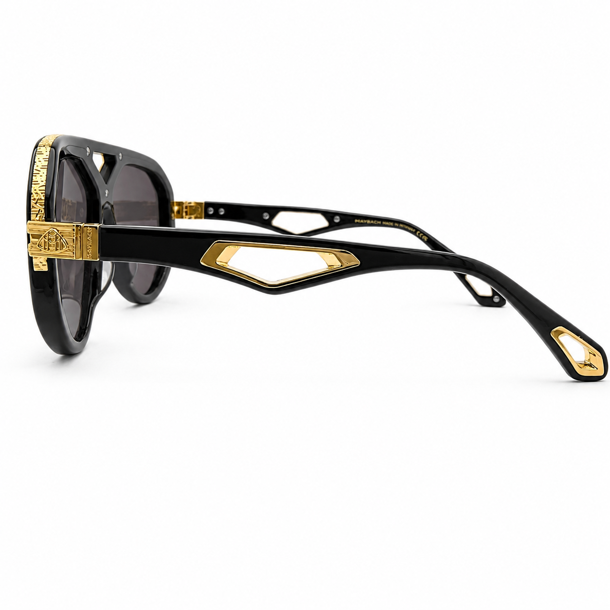 Maybach 071 Aviator Sunglasses for Men – Black Acetate Frame, Textured Gold-Tone Hardware, Grey UV Protection Lenses – Luxury Designer Eyewear