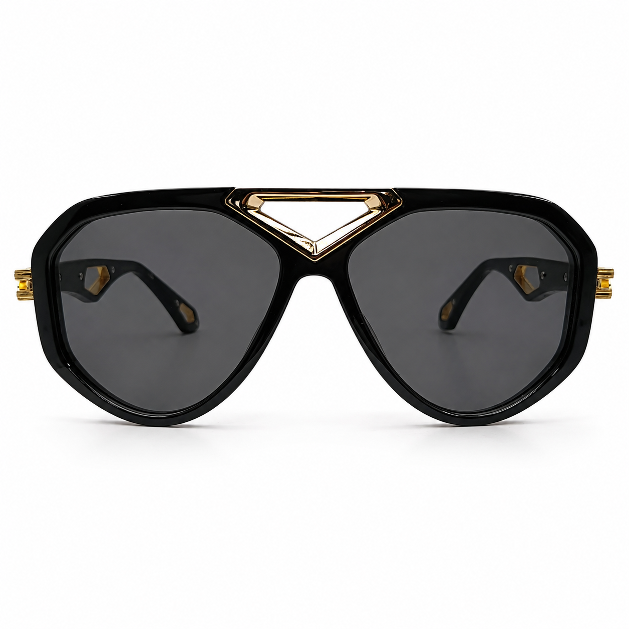 Maybach 071 Aviator Sunglasses for Men – Black Acetate Frame, Textured Gold-Tone Hardware, Grey UV Protection Lenses – Luxury Designer Eyewear