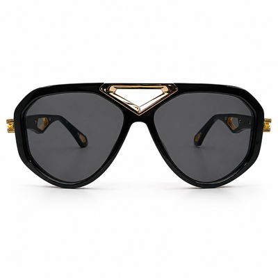 Maybach 071 Aviator Sunglasses for Men – Black Acetate Frame, Textured Gold-Tone Hardware, Grey UV Protection Lenses – Luxury Designer Eyewear