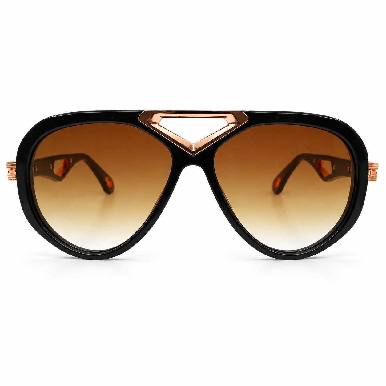 Maybach 071 Aviator Sunglasses for Men – Black Acetate Frame, Textured Rose-Gold Hardware, Brown Gradient Lenses – Luxury Designer Eyewear