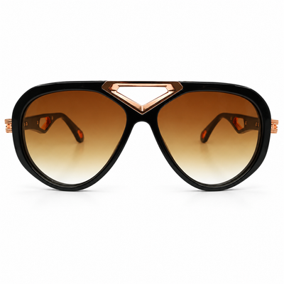 Maybach 071 Aviator Sunglasses for Men – Black Acetate Frame, Textured Rose-Gold Hardware, Brown Gradient Lenses – Luxury Designer Eyewear