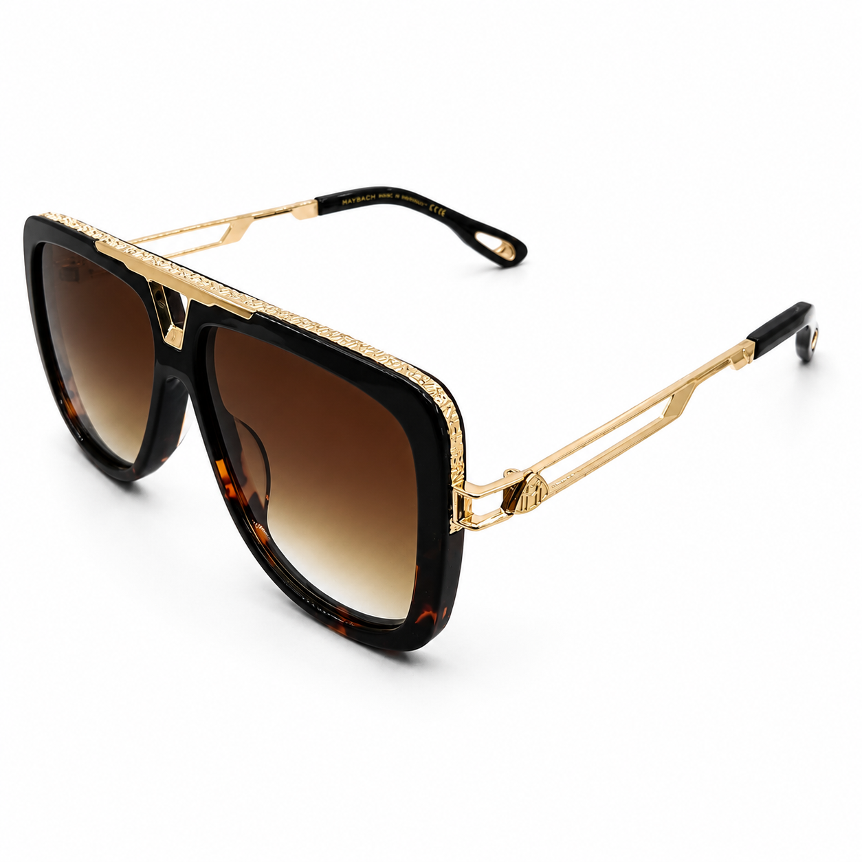 Maybach 070 Aviator Sunglasses for Men – Tortoise & Black Acetate Frame, Gold-Tone Hardware, Brown Gradient Lenses – Luxury Designer Eyewear