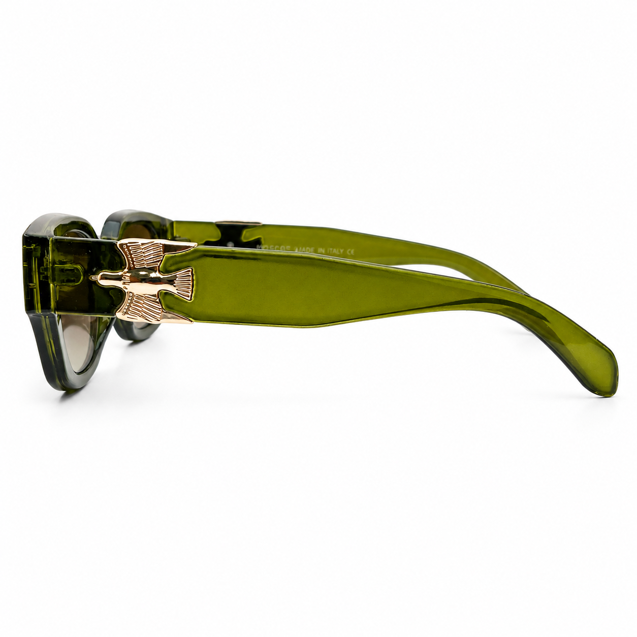 Moscot 135 Square Sunglasses for Men – Transparent Olive Green Acetate Frame, Gold Eagle Hardware, Brown Gradient UV400 Protection Lenses – Luxury Designer Eyewear