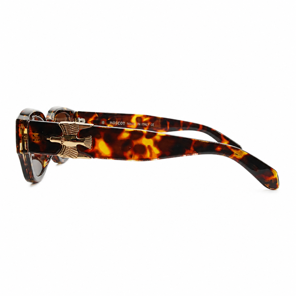 Moscot 135 Square Sunglasses for Men – Tortoiseshell Acetate Frame, Gold Eagle Hardware, Solid Brown UV400 Protection Lenses – Luxury Designer Eyewear