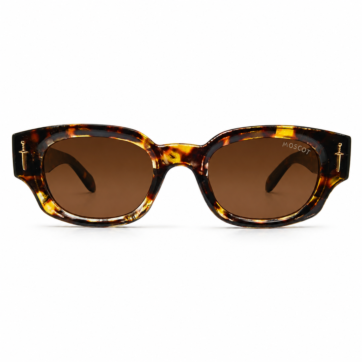 Moscot 135 Square Sunglasses for Men – Tortoiseshell Acetate Frame, Gold Eagle Hardware, Solid Brown UV400 Protection Lenses – Luxury Designer Eyewear