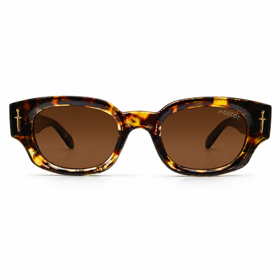 Moscot 135 Square Sunglasses for Men – Tortoiseshell Acetate Frame, Gold Eagle Hardware, Solid Brown UV400 Protection Lenses – Luxury Designer Eyewear