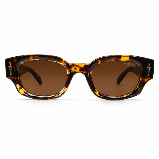 Moscot 135 Square Sunglasses for Men – Tortoiseshell Acetate Frame, Gold Eagle Hardware, Solid Brown UV400 Protection Lenses – Luxury Designer Eyewear