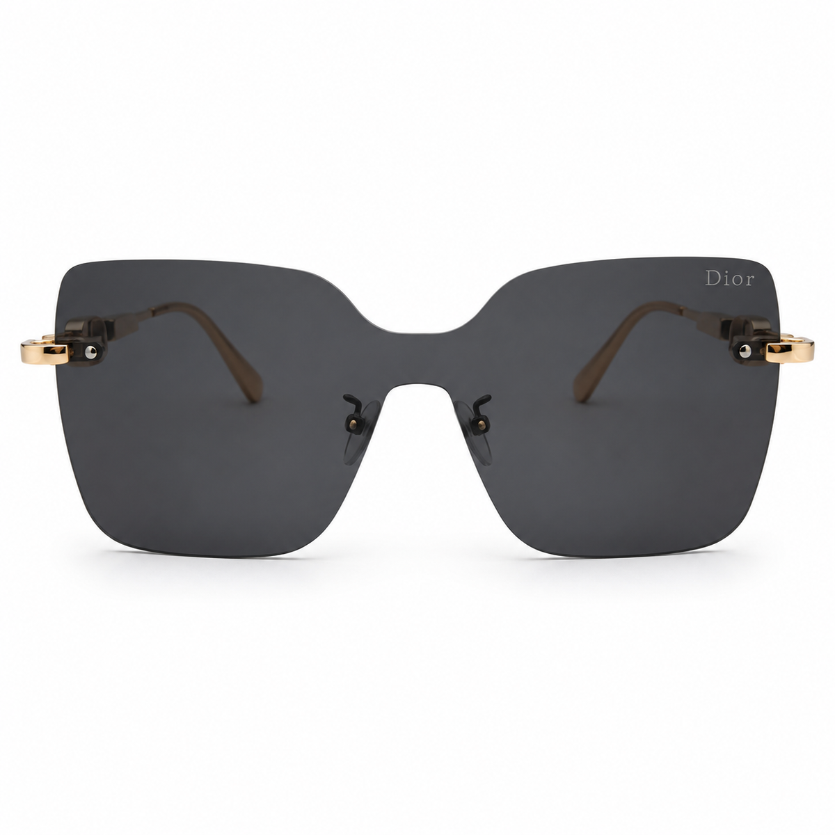 Dior 1011 Luxury Rimless Square Sunglasses - Dark Grey Tinted Lenses with Gold Chain-Link Temple Detail