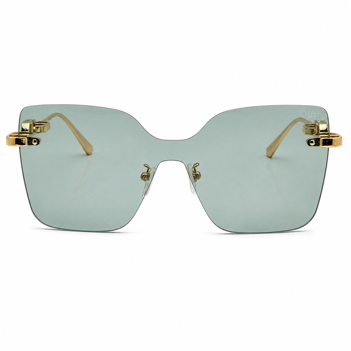 Dior 1011 Luxury Rimless Square Sunglasses - Sage Green Tinted Lenses with Gold Chain-Link Temple Detail