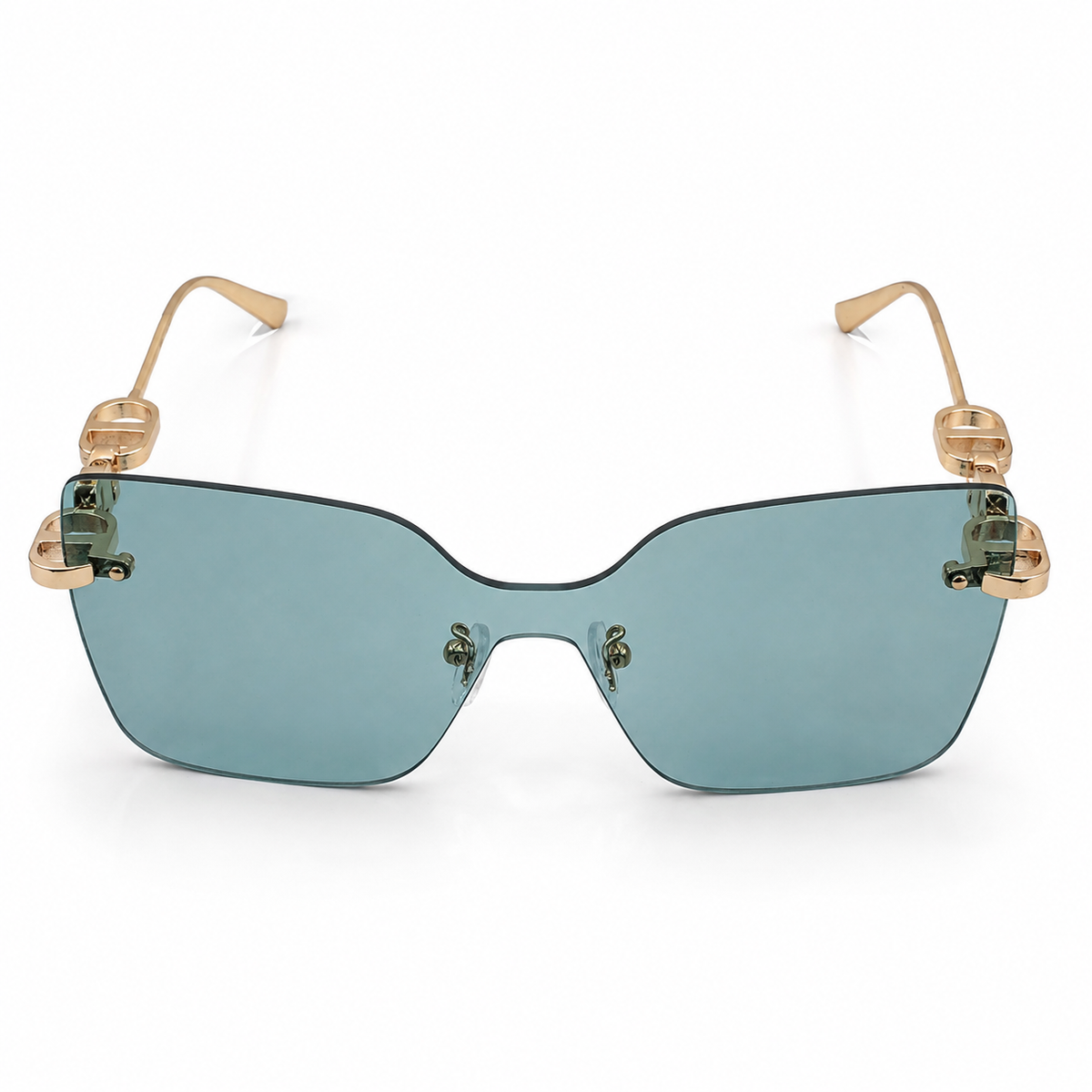 Dior 1011 Luxury Rimless Square Sunglasses - Sage Green Tinted Lenses with Gold Chain-Link Temple Detail