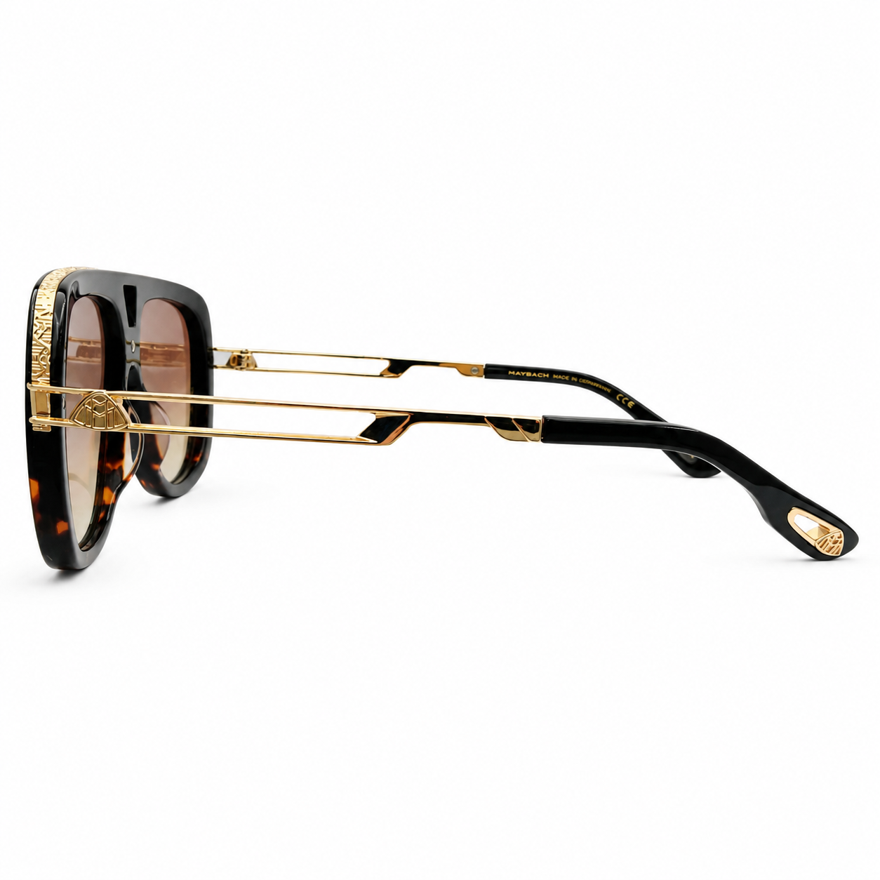 Maybach 070 Aviator Sunglasses for Men – Tortoise & Black Acetate Frame, Gold-Tone Hardware, Brown Gradient Lenses – Luxury Designer Eyewear