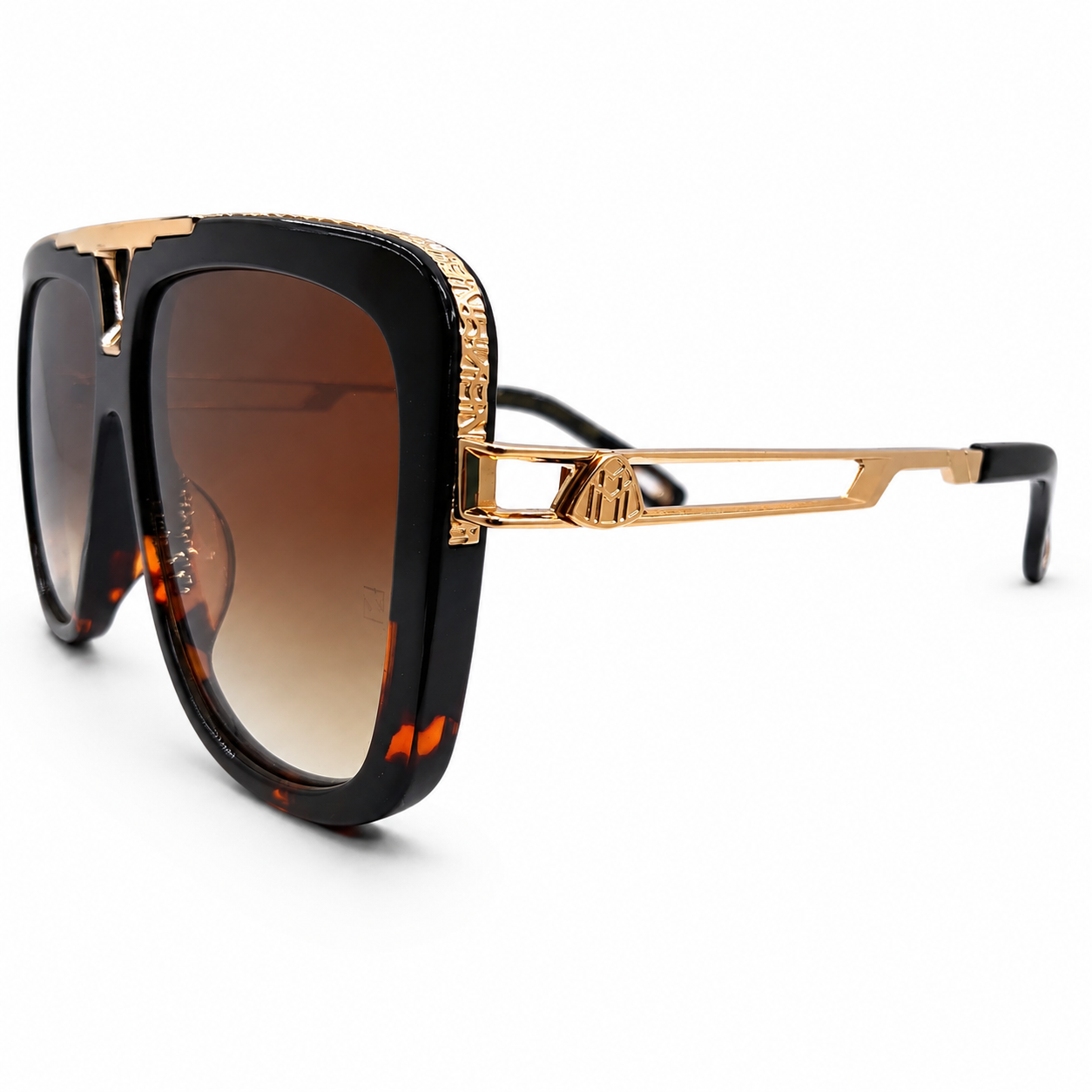 Maybach 070 Aviator Sunglasses for Men – Tortoise & Black Acetate Frame, Gold-Tone Hardware, Brown Gradient Lenses – Luxury Designer Eyewear