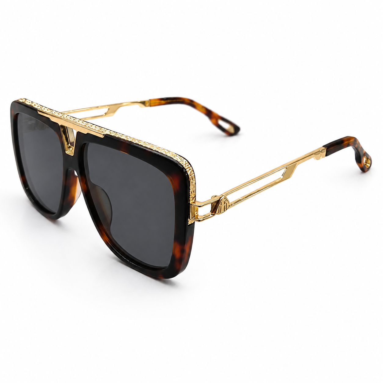 Maybach 070 Aviator Sunglasses for Men – Tortoise Acetate Frame, Gold-Tone Hardware, Grey UV Protection Lenses – Luxury Designer Eyewear