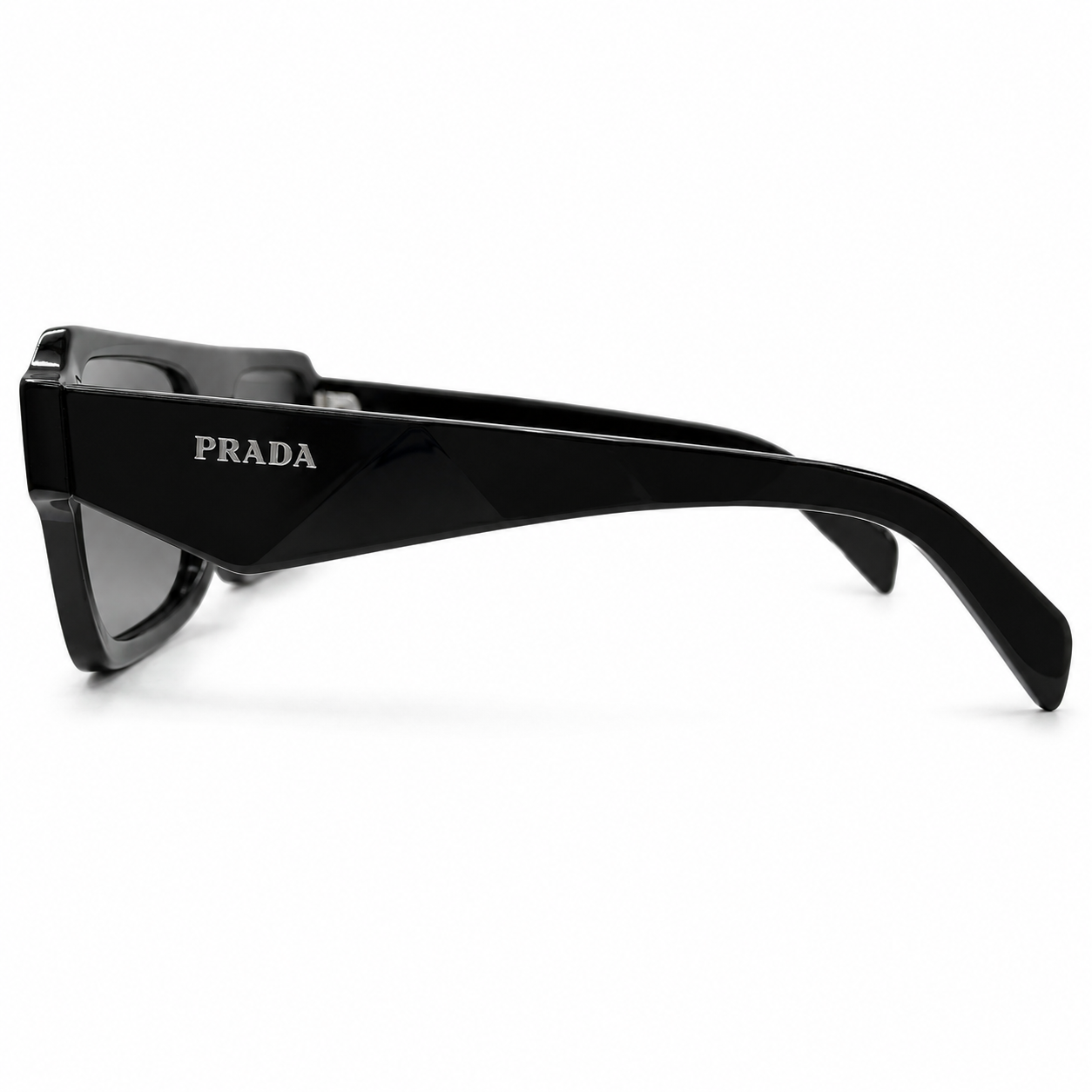 Prada A05 Marbled Rectangle Sunglasses for Men & Women – Black Crackled Acetate Frame, Silver-Fleck Detail, Grey UV Lenses – Luxury Designer Eyewear