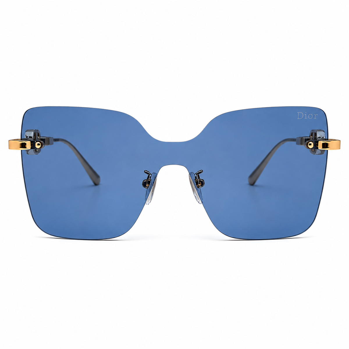 Dior 1011 Luxury Rimless Square Sunglasses - Ocean Blue Tinted Lenses with Gold Chain-Link Temple Detail