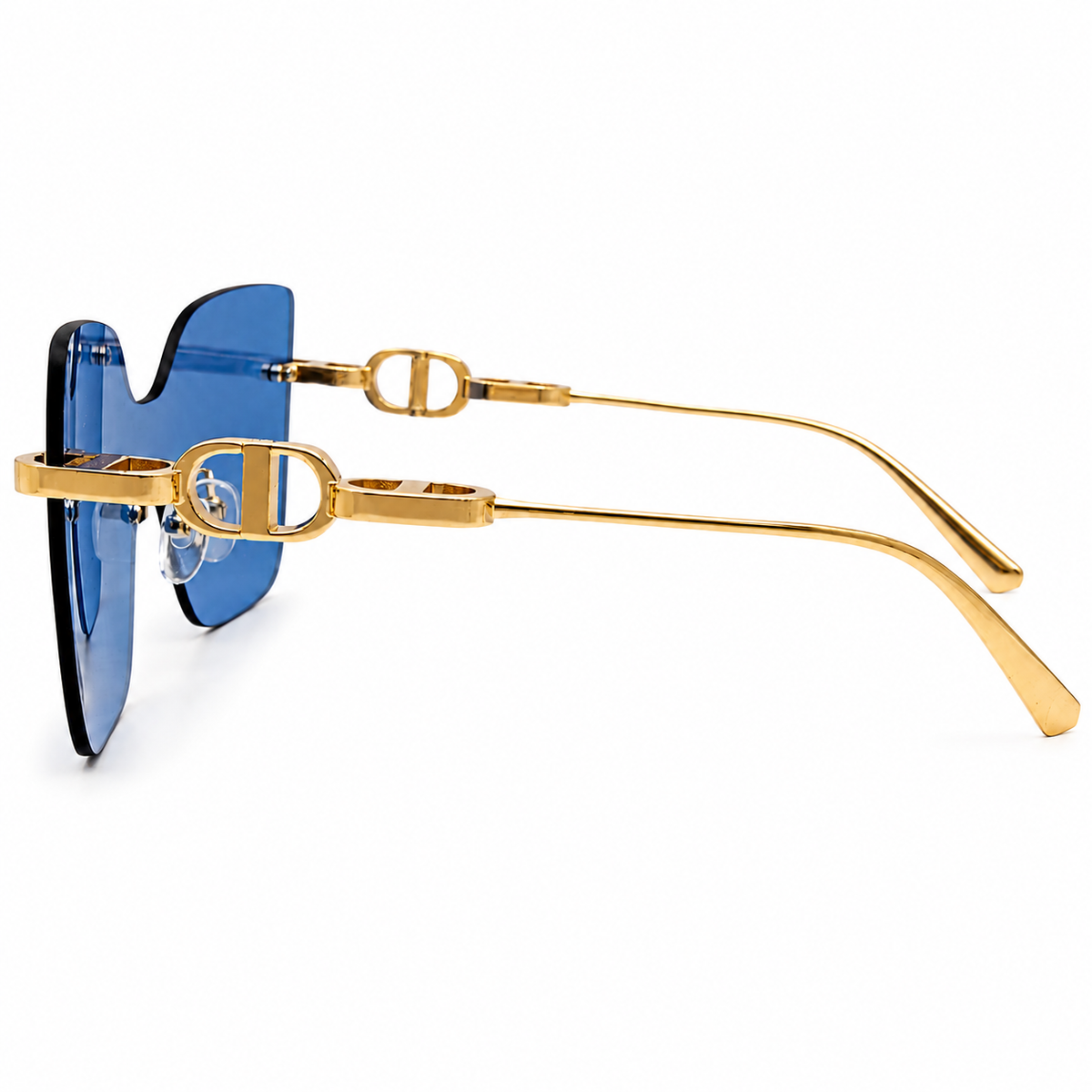 Dior 1011 Luxury Rimless Square Sunglasses - Ocean Blue Tinted Lenses with Gold Chain-Link Temple Detail