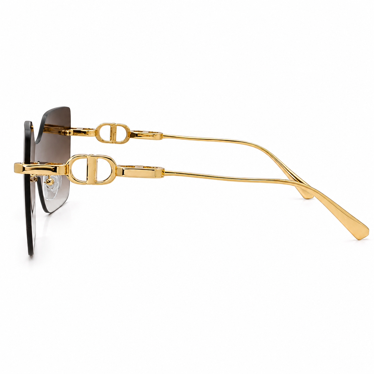 Dior 1011 Luxury Rimless Square Sunglasses - Brown Gradient Lenses with Gold Chain-Link Temple Detail
