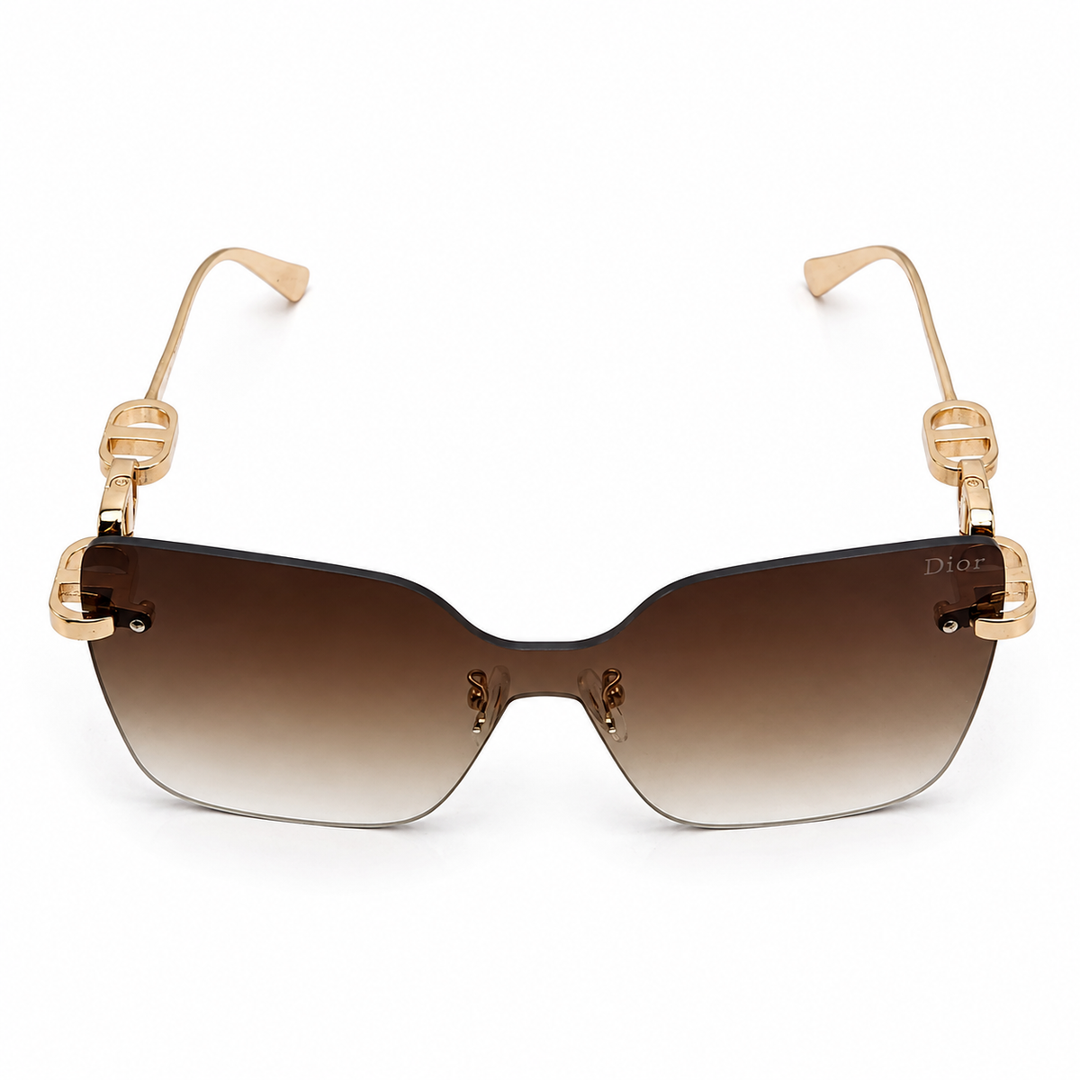 Dior 1011 Luxury Rimless Square Sunglasses - Brown Gradient Lenses with Gold Chain-Link Temple Detail