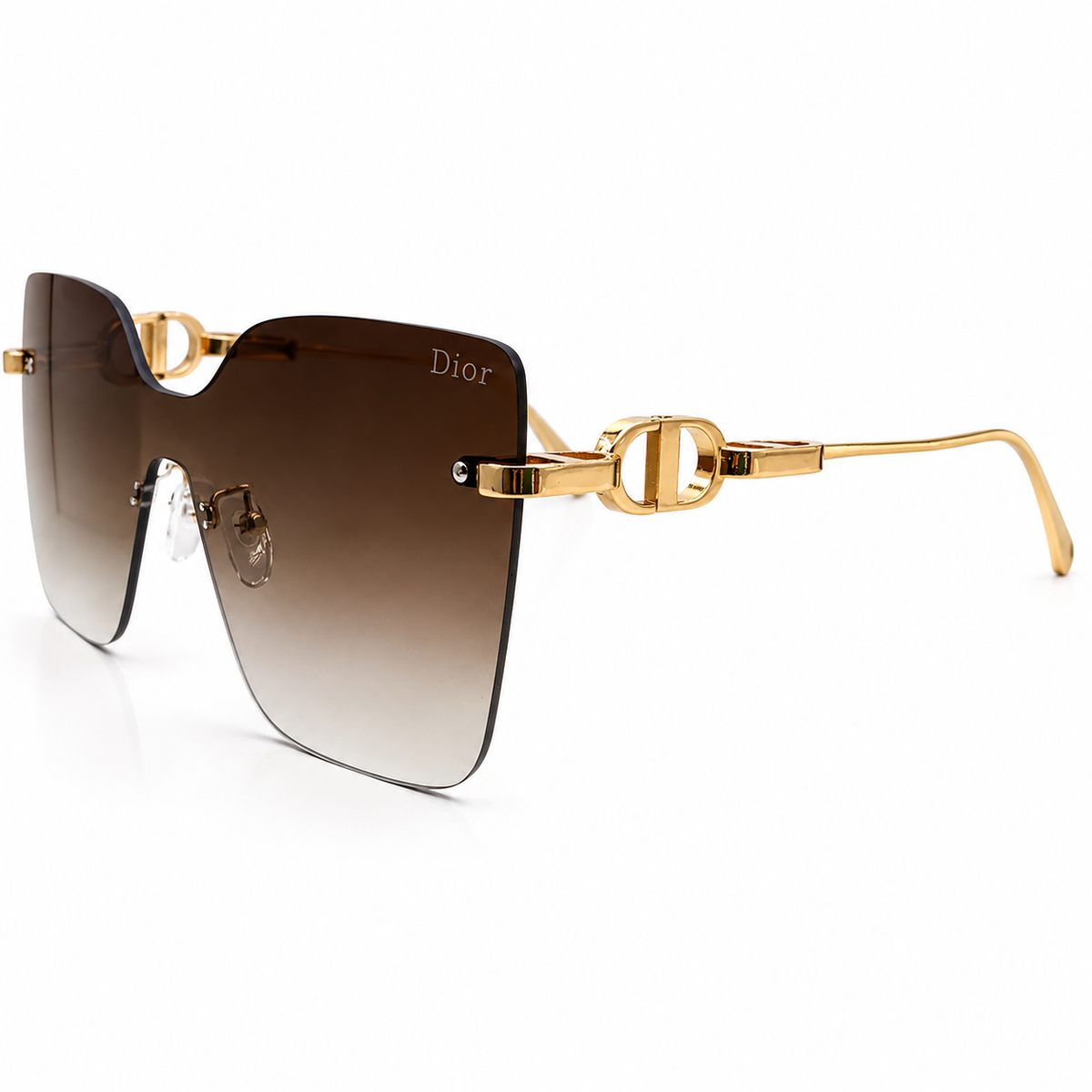 Dior 1011 Luxury Rimless Square Sunglasses - Brown Gradient Lenses with Gold Chain-Link Temple Detail