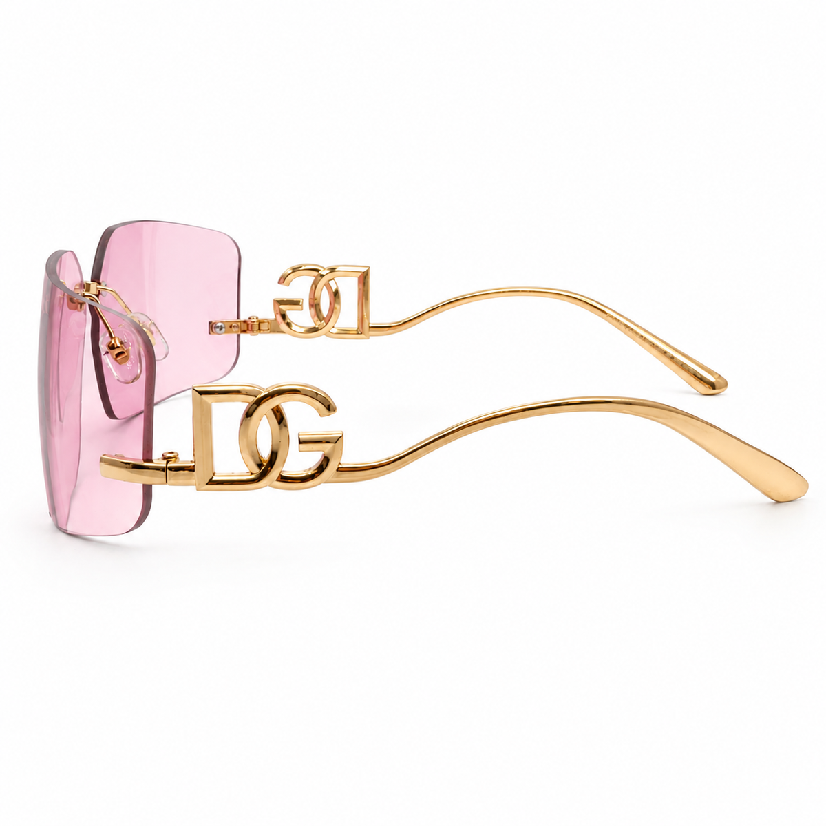 Dolce & Gabbana 9123 Luxury Rimless Square Sunglasses - Blush Pink Tinted Lenses with Gold "DG" Logo Temple Detail