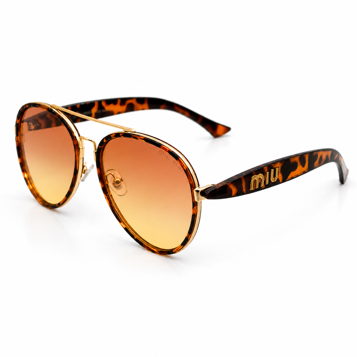 Miu Miu 5G368 Luxury Aviator Sunglasses - Tortoiseshell Acetate Frame with Gold Metal Brow Bar & Amber Gradient Lenses