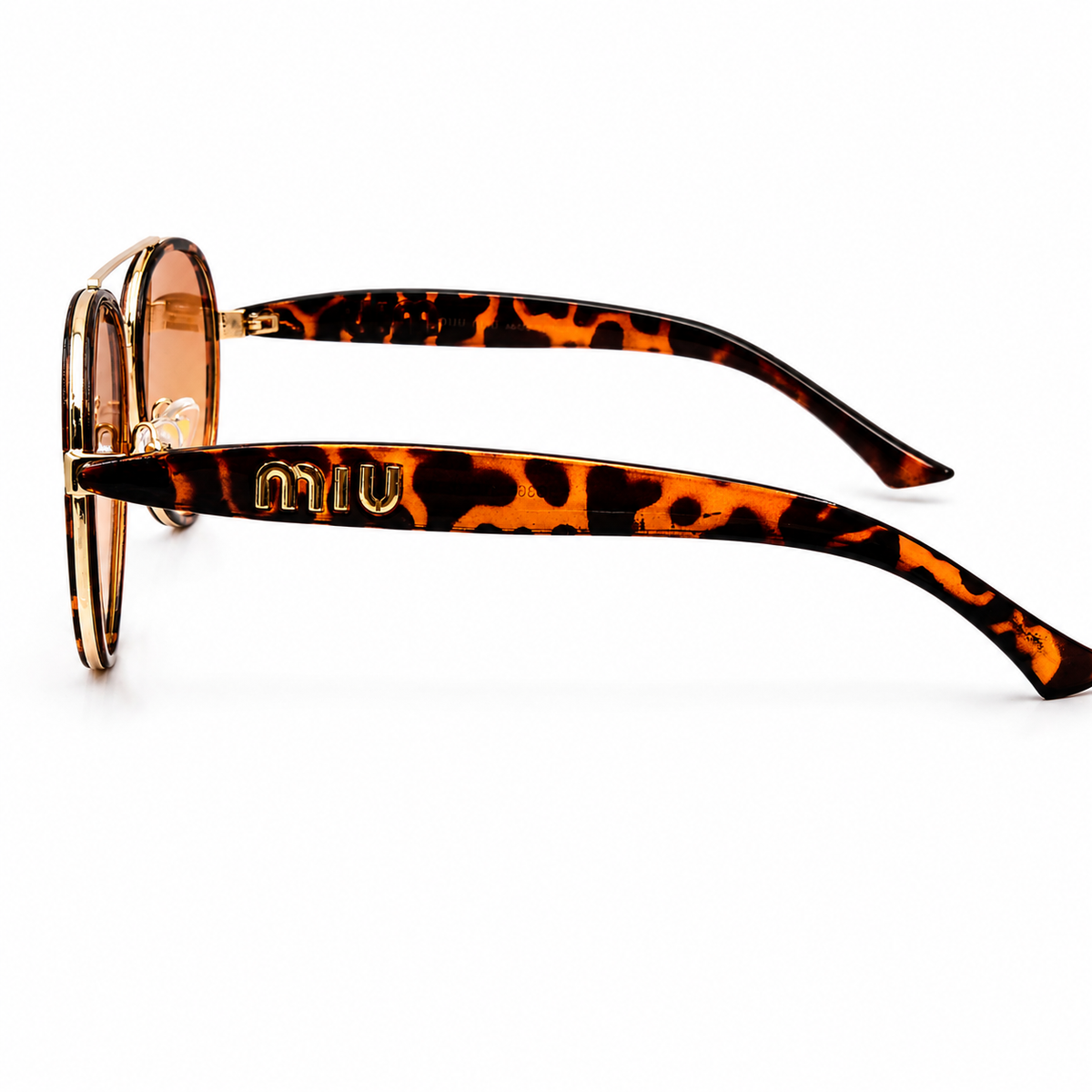 Miu Miu 5G368 Luxury Aviator Sunglasses - Tortoiseshell Acetate Frame with Gold Metal Brow Bar & Amber Gradient Lenses