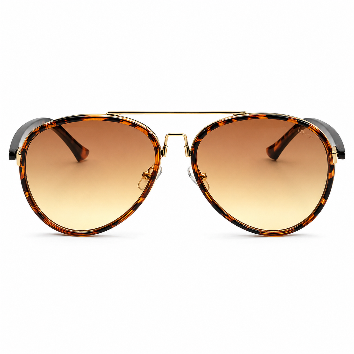 Miu Miu 5G368 Luxury Aviator Sunglasses - Tortoiseshell Acetate Frame with Gold Metal Brow Bar & Amber Gradient Lenses