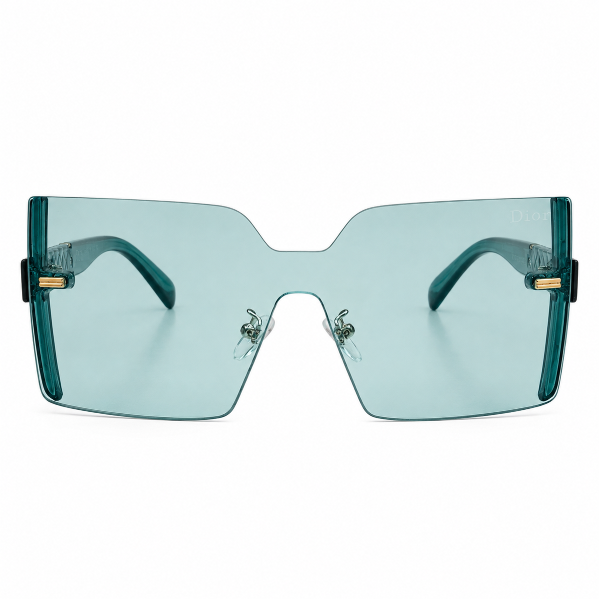 Dior 61005 Luxury Rimless Oversized Square Sunglasses - Sea Green Acetate Frame with Quilted Temple Detail & Teal Tinted Lenses