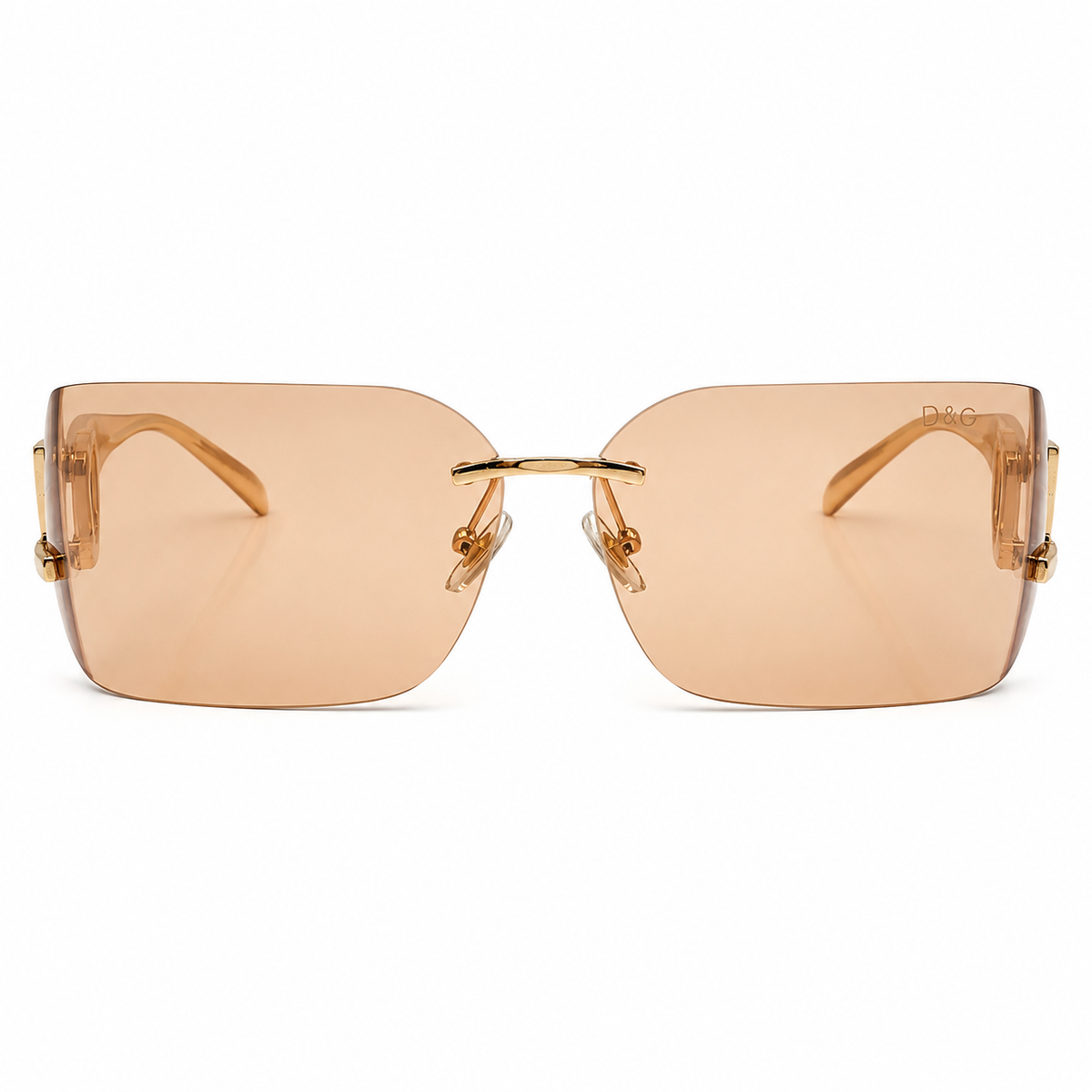 Dolce & Gabbana 9123 Luxury Rimless Square Sunglasses - Champagne Tinted Lenses with Gold "DG" Logo Temple Detail
