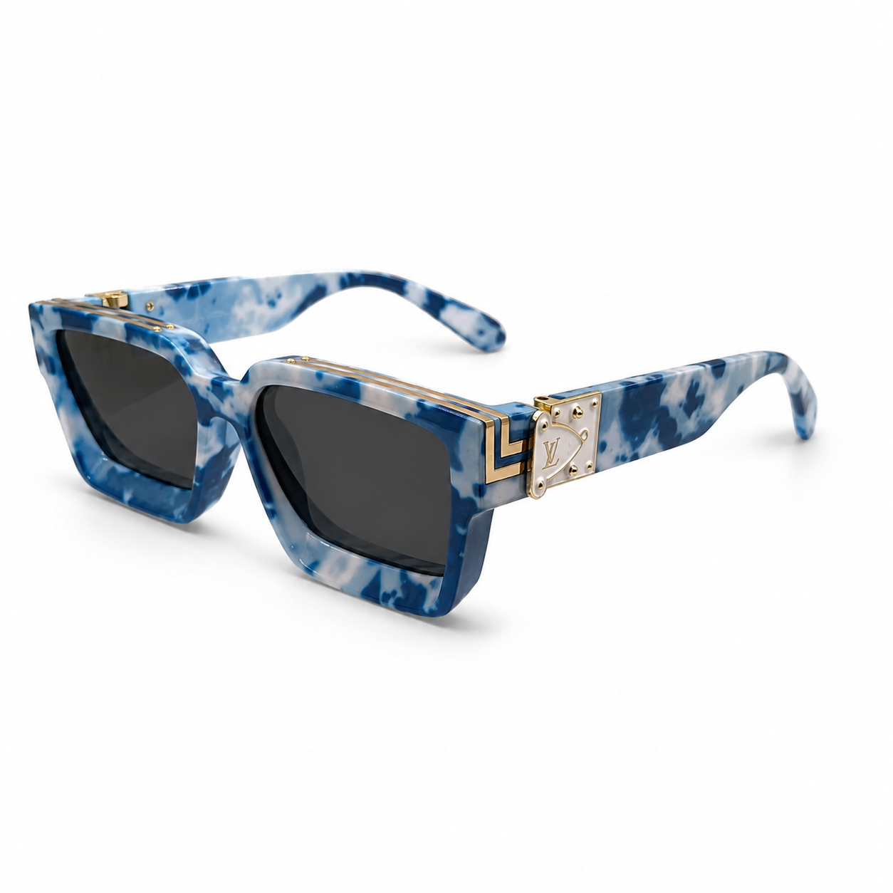 Louis Vuitton 96006 Luxury Bold Square Sunglasses – Glossy Tortoiseshell Acetate with Gold Monogram Temple Detail & Brown Gradient UV Protection Lenses