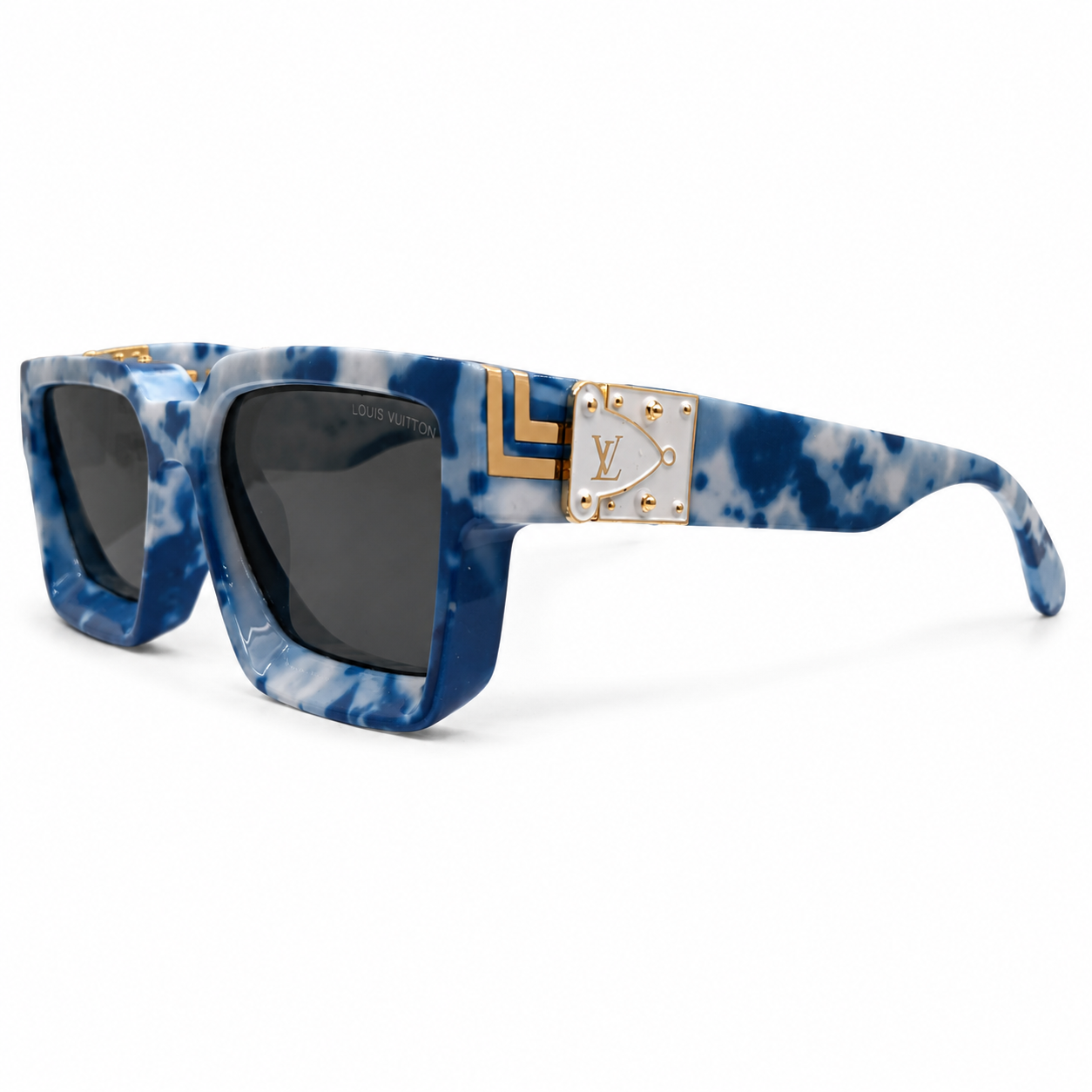 Louis Vuitton 96006 Luxury Bold Square Sunglasses – Glossy Tortoiseshell Acetate with Gold Monogram Temple Detail & Brown Gradient UV Protection Lenses