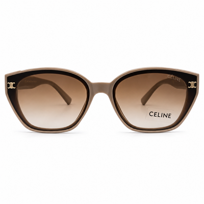 Celine 55303 Cat-Eye Sunglasses for Women – Beige Acetate Frame, Gold Triomphe Logo, Brown Gradient UV400 Protection Lenses – Luxury Designer Eyewear