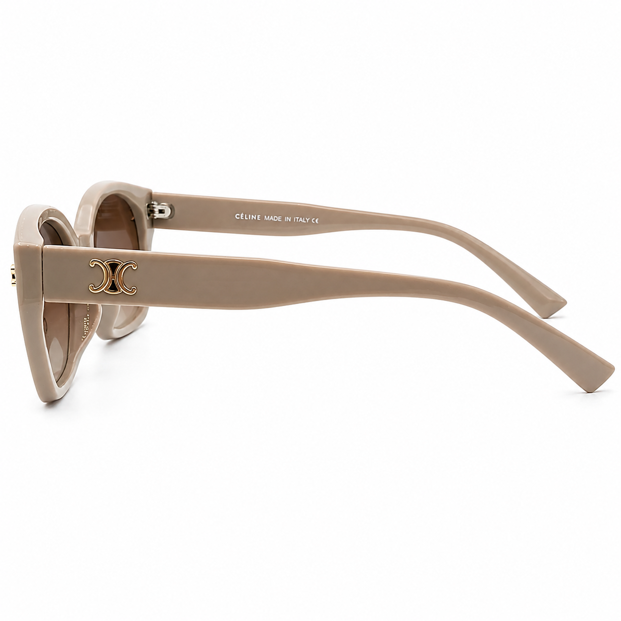 Celine 55303 Cat-Eye Sunglasses for Women – Beige Acetate Frame, Gold Triomphe Logo, Brown Gradient UV400 Protection Lenses – Luxury Designer Eyewear