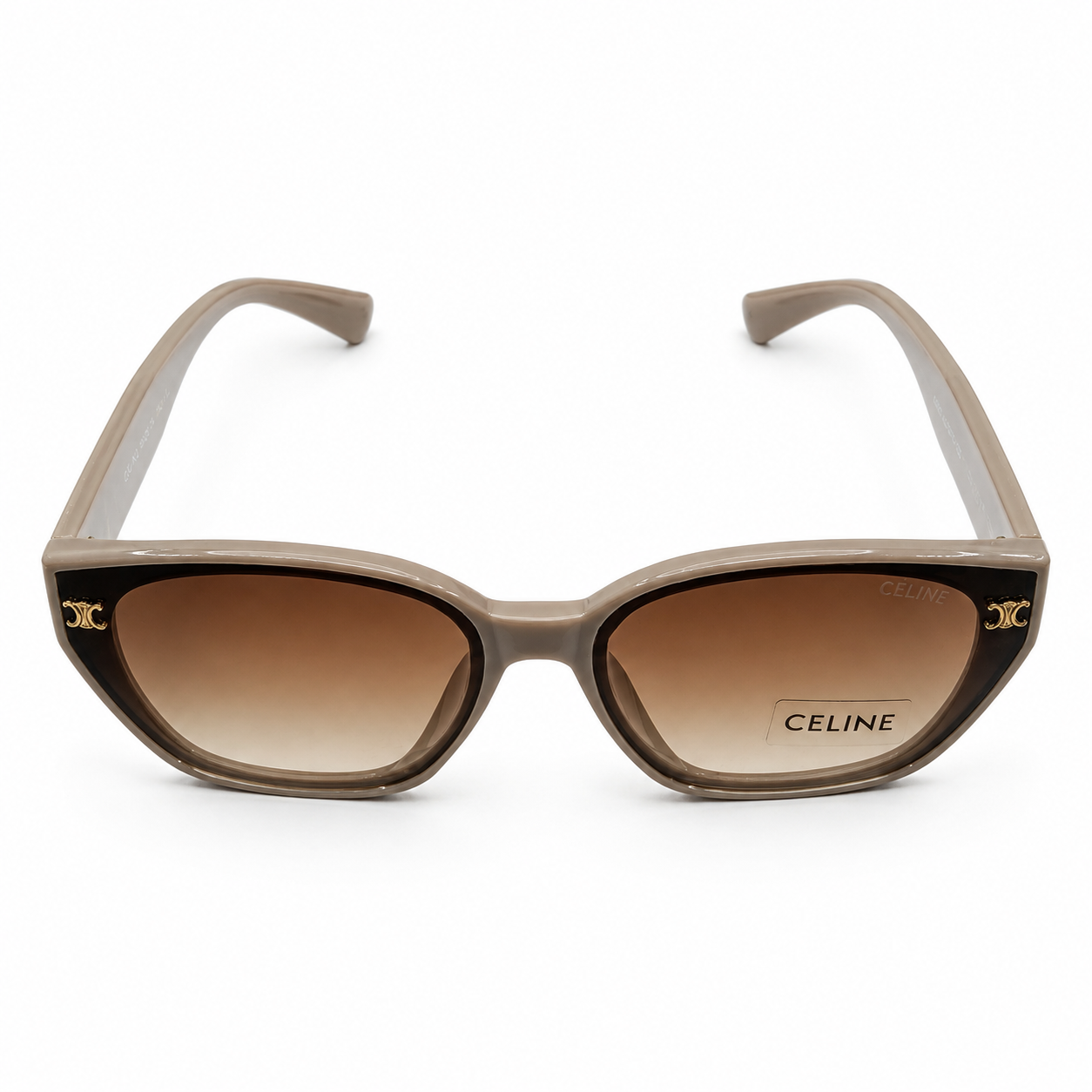 Celine 55303 Cat-Eye Sunglasses for Women – Beige Acetate Frame, Gold Triomphe Logo, Brown Gradient UV400 Protection Lenses – Luxury Designer Eyewear