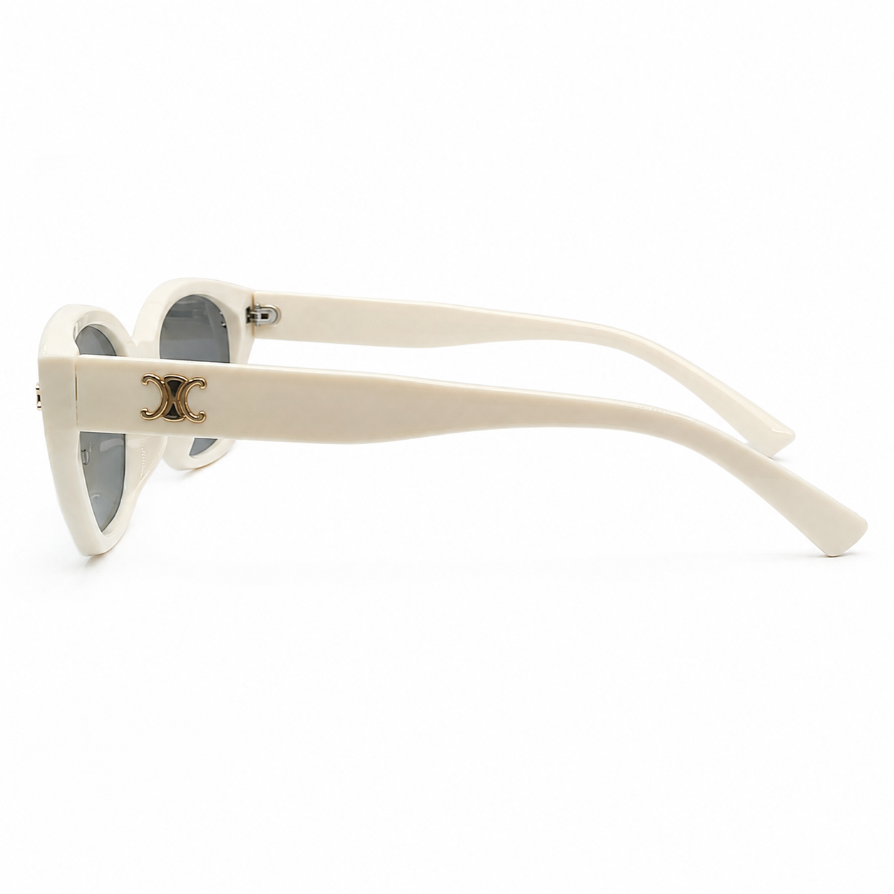 Celine 55303 Cat-Eye Sunglasses for Women – White/Cream Acetate Frame, Gold Triomphe Logo, Grey Gradient UV400 Protection Lenses – Luxury Designer Eyewear