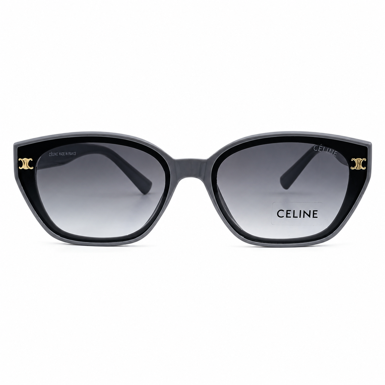 Celine 55303 Cat-Eye Sunglasses for Women – Grey Acetate Frame, Gold Triomphe Logo, Grey Gradient UV400 Protection Lenses – Luxury Designer Eyewear
