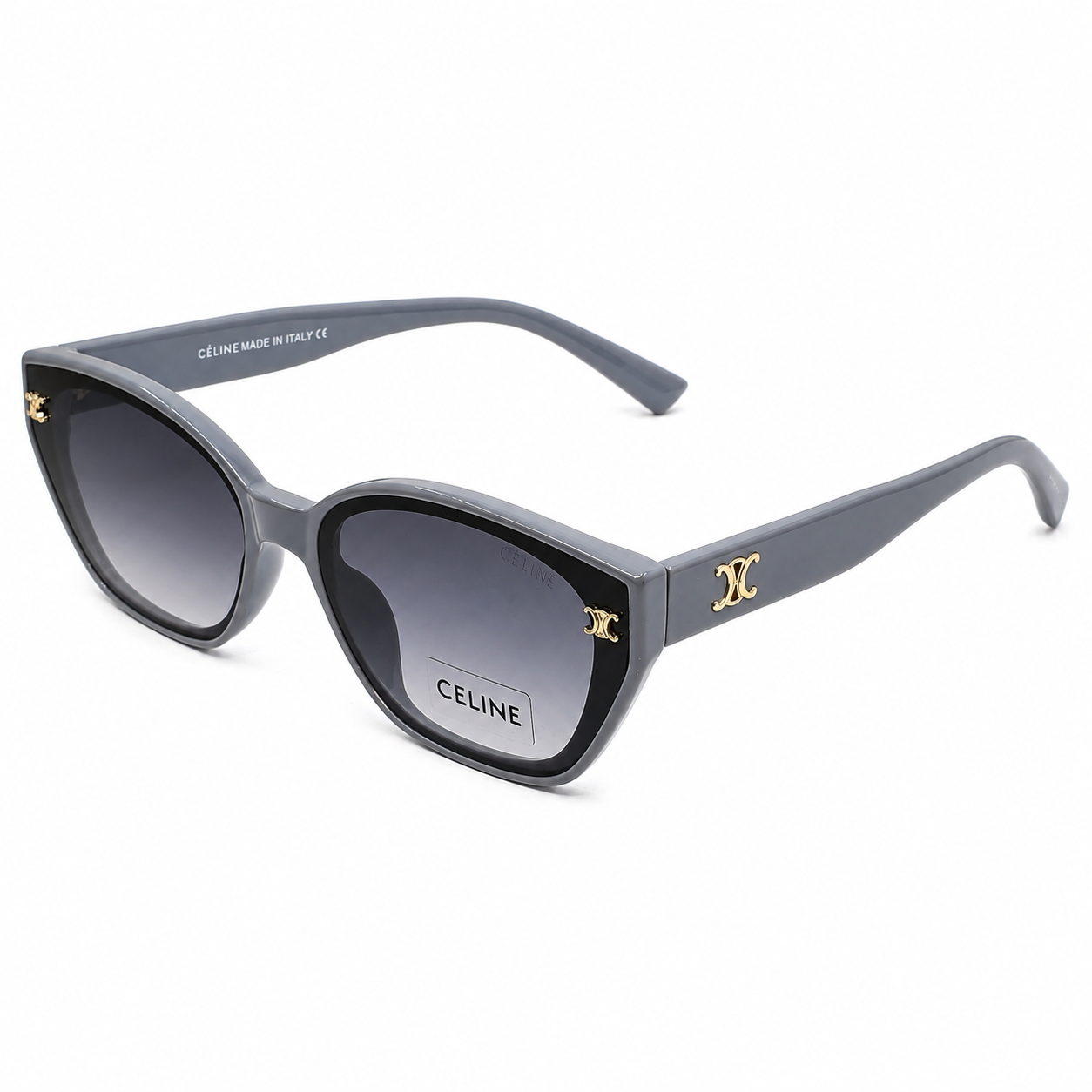 Celine 55303 Cat-Eye Sunglasses for Women – Grey Acetate Frame, Gold Triomphe Logo, Grey Gradient UV400 Protection Lenses – Luxury Designer Eyewear