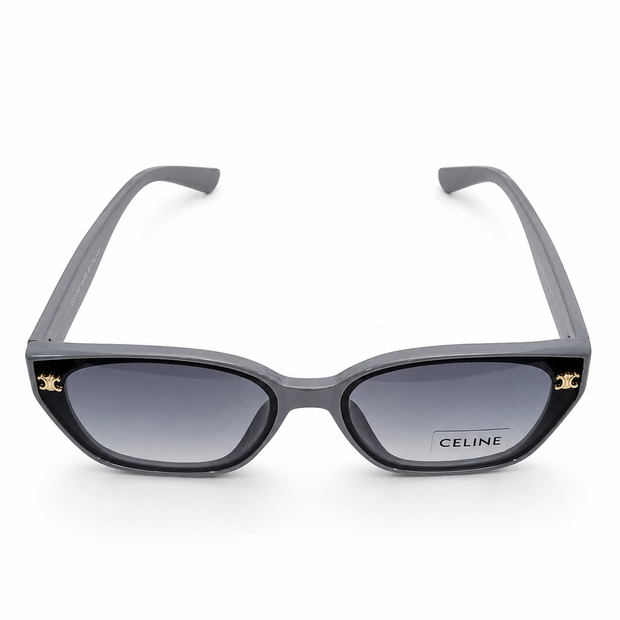 Celine 55303 Cat-Eye Sunglasses for Women – Grey Acetate Frame, Gold Triomphe Logo, Grey Gradient UV400 Protection Lenses – Luxury Designer Eyewear