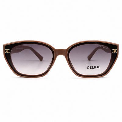 Celine 55303 Cat-Eye Sunglasses for Women – Nude/Tan Acetate Frame, Gold Triomphe Logo, Purple Gradient UV400 Protection Lenses – Luxury Designer Eyewear