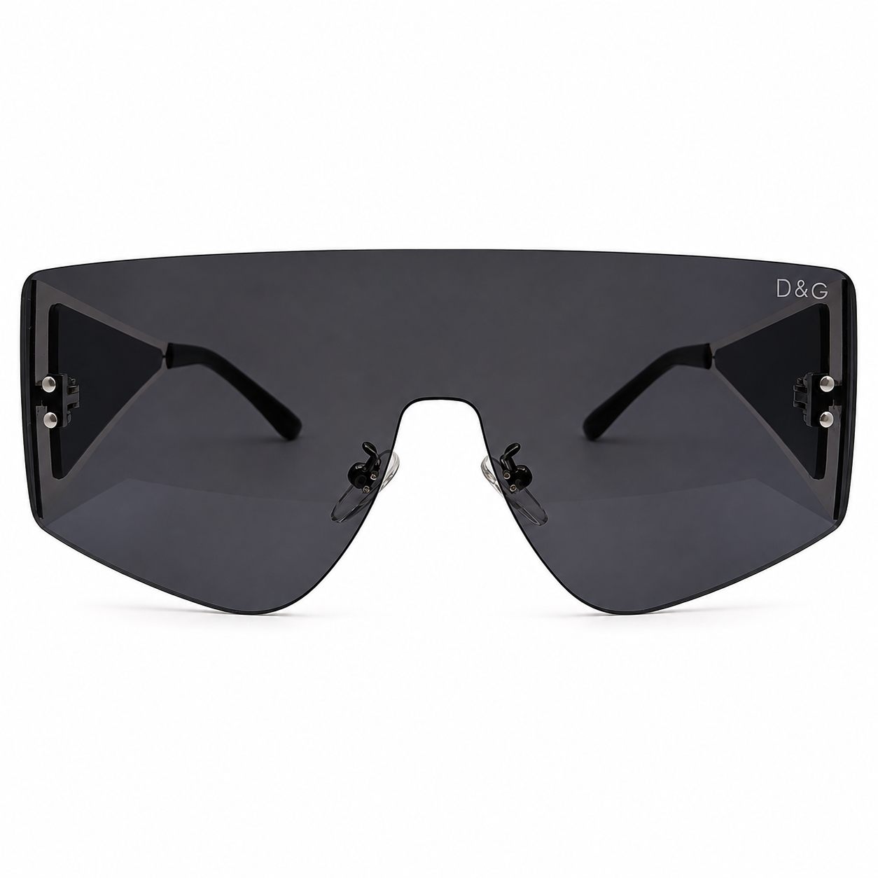 Dolce & Gabbana 98231 Shield Sunglasses for Women – Black & Gold Metal Frame, Rimless Design, Solid Grey UV400 Protection Lenses – Luxury Designer Eyewear
