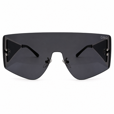 Dolce & Gabbana 98231 Shield Sunglasses for Women – Black & Gold Metal Frame, Rimless Design, Solid Grey UV400 Protection Lenses – Luxury Designer Eyewear