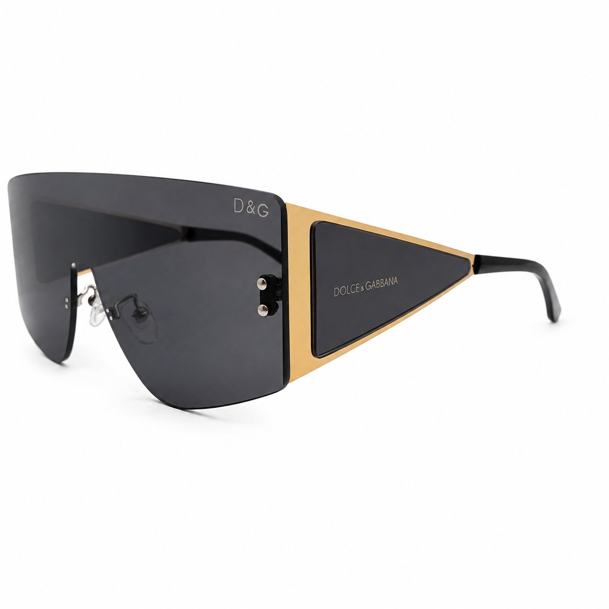 Dolce & Gabbana 98231 Shield Sunglasses for Women – Black & Gold Metal Frame, Rimless Design, Solid Grey UV400 Protection Lenses – Luxury Designer Eyewear