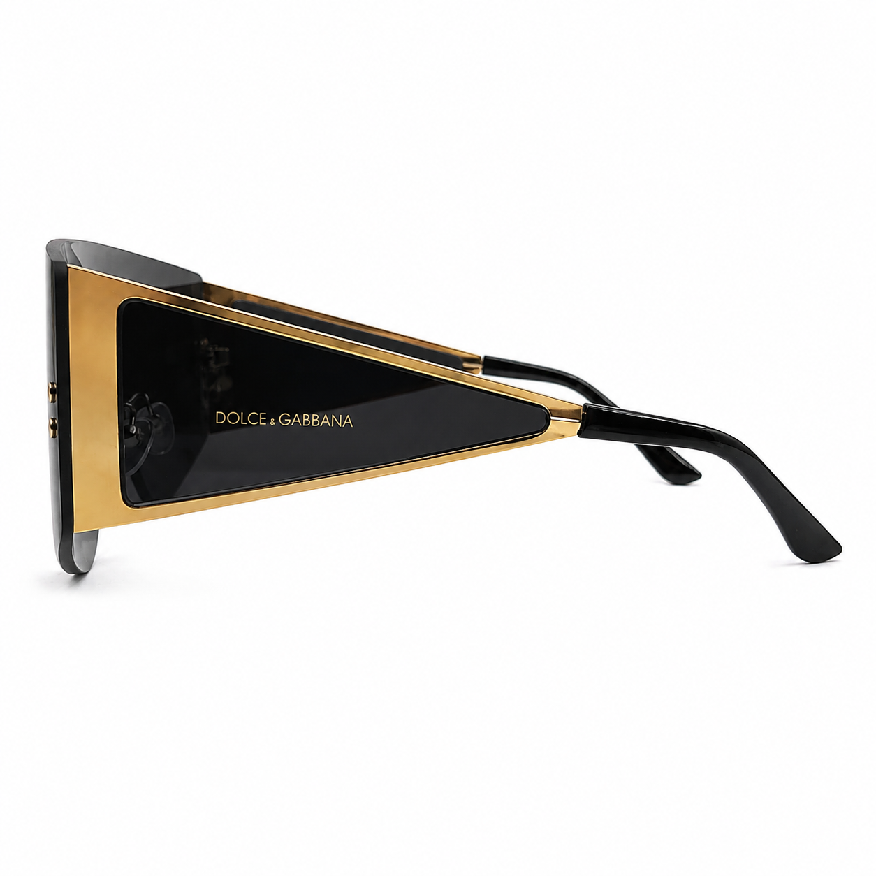 Dolce & Gabbana 98231 Shield Sunglasses for Women – Black & Gold Metal Frame, Rimless Design, Solid Grey UV400 Protection Lenses – Luxury Designer Eyewear