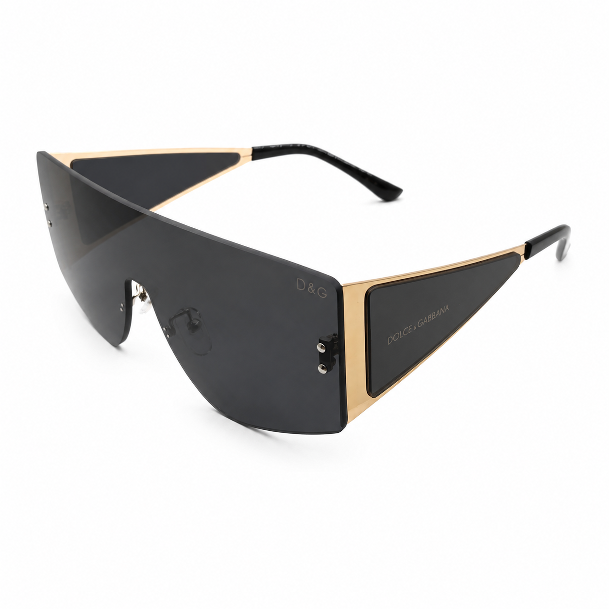 Dolce & Gabbana 98231 Shield Sunglasses for Women – Black & Gold Metal Frame, Rimless Design, Solid Grey UV400 Protection Lenses – Luxury Designer Eyewear