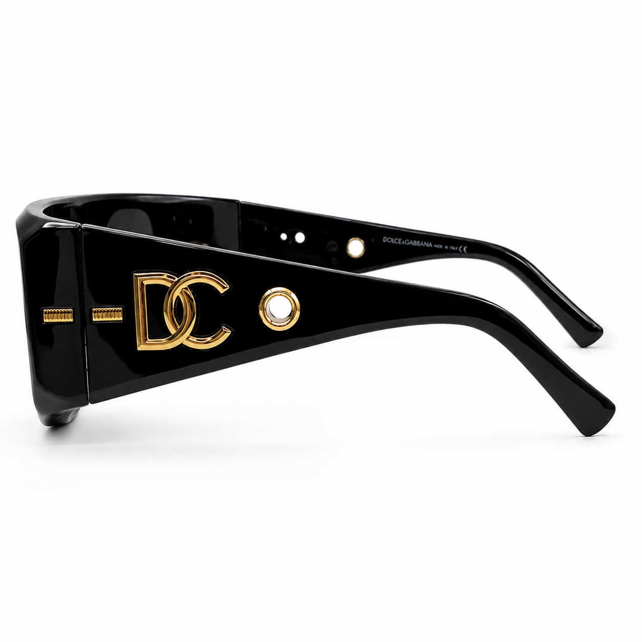 Dolce & Gabbana 98088 Flat-Top Sunglasses for Men – Glossy Black Acetate Frame, Gold DG Logo Detail, Solid Grey UV400 Protection Lenses – Luxury Designer Eyewear